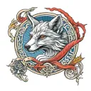 Ouroboros fox tarot devil in red and blue tones tattoo design idea