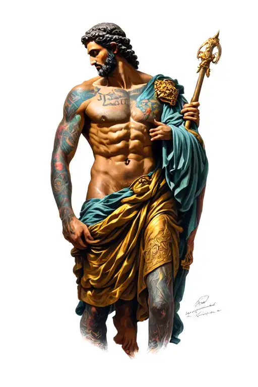 full leg sleeve of greek gods tattoo design idea