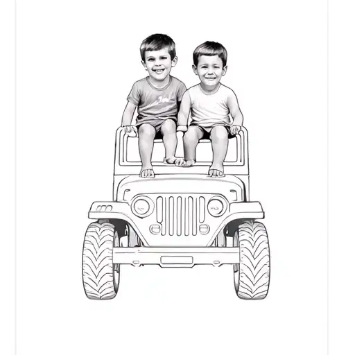 two boys in a toy jeep tattoo design idea