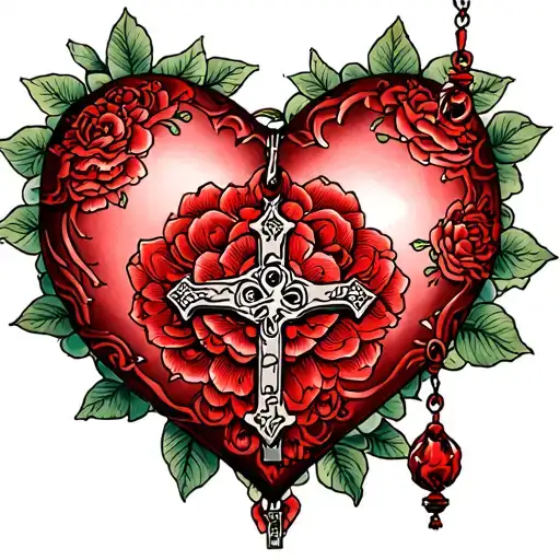 rosary and heart shape tattoo design idea