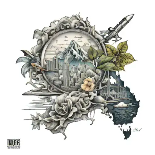New Zealand and New York with theme of knowledge tattoo design idea