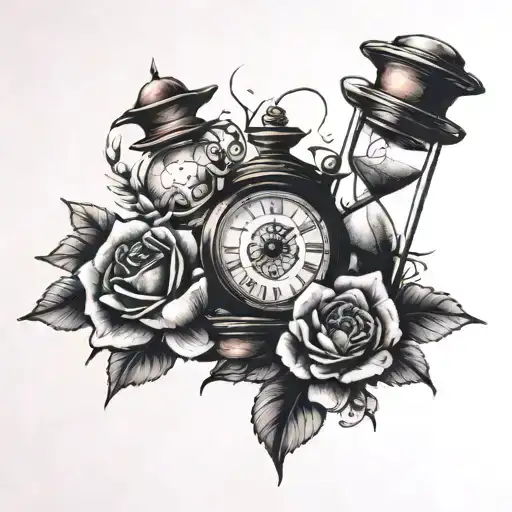 patience and sand timer time running tattoo design idea
