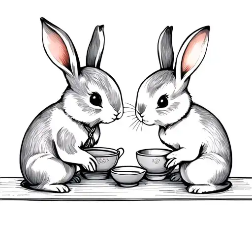 Two cute bunnies at the tea ceremony tattoo design idea