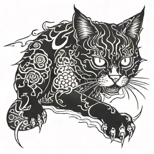 cat demonic japanese torn skin tattoo design idea