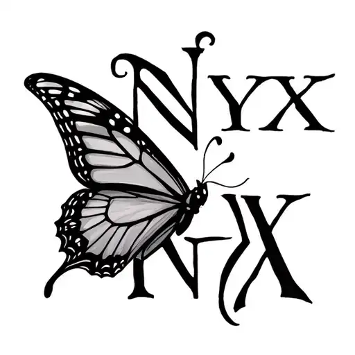 butterfly and the word 'Nyx' tattoo design idea