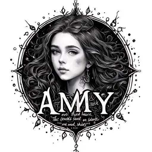 The name "Amy" and the quote "an ever-fixed mark, That looks on tempests and is never shaken" tattoo design idea