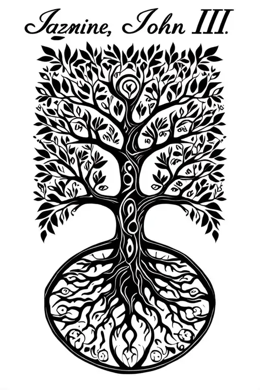 "Jazmine. John III.  Cherish" African Tree of Life T tattoo design idea