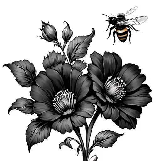 two flowers with a bee tattoo design idea