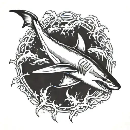 angry great white shark jumping tattoo design idea