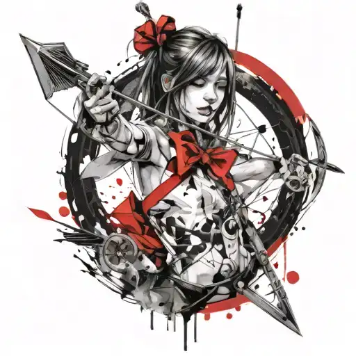 emo girl with bow and arrow tattoo design idea