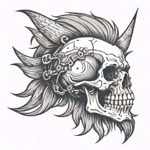 Skull with punk hair  tattoo design idea