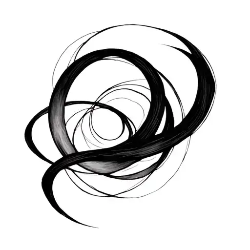 Black circle with curvy overlapping black lines inside tattoo design idea