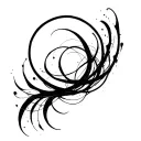 Black circle with curvy overlapping black lines inside tattoo design idea