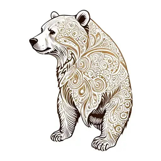 bear from side outline interwined with paisleys minimalistic, make paisleys bolder tattoo design idea