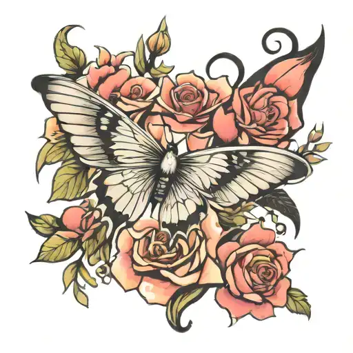 rose butterfly dove cross orchid tattoo design idea
