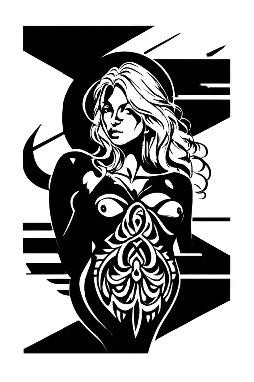 Single blonde with full, bouncy breasts tattoo design idea