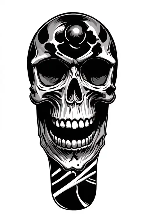 Skull piercing skate tattoo design idea