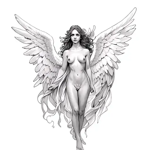 nude female angel tattoo design idea