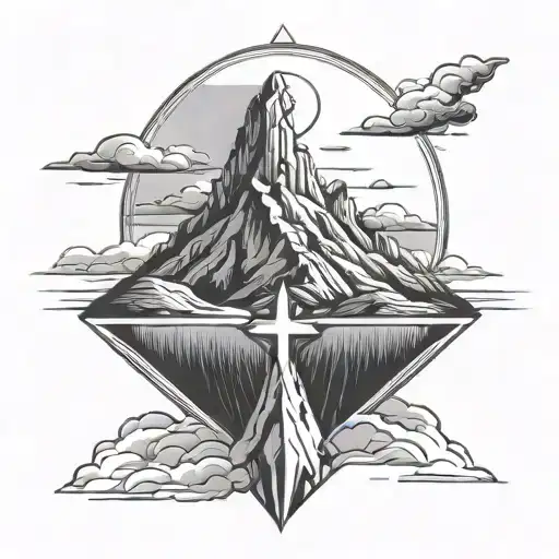 mountain, cross tattoo design idea