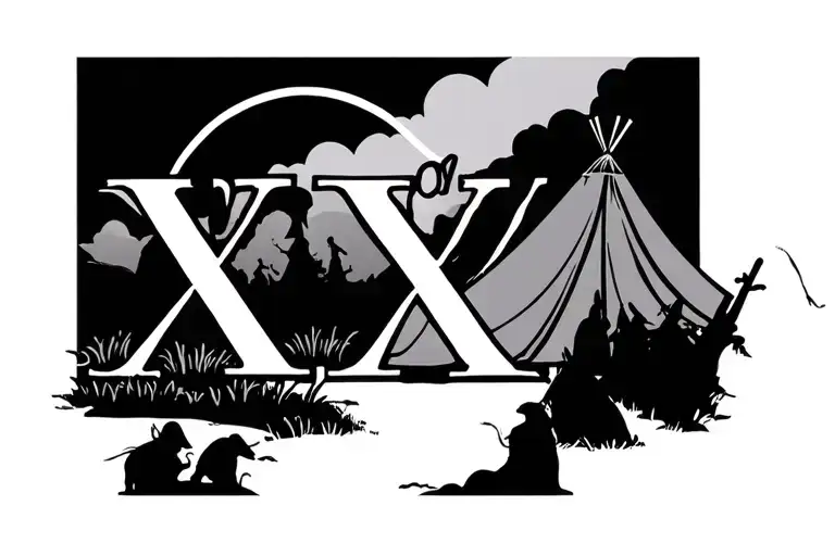 XXV and Tent Silhouette tattoo design idea