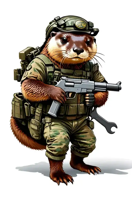 military otter full gear with gun a wrench  tattoo design idea