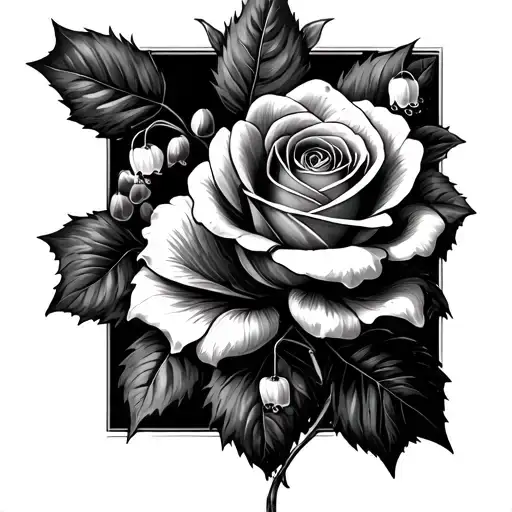 lily of the valley, rose, holly berry, morning glory tattoo design idea