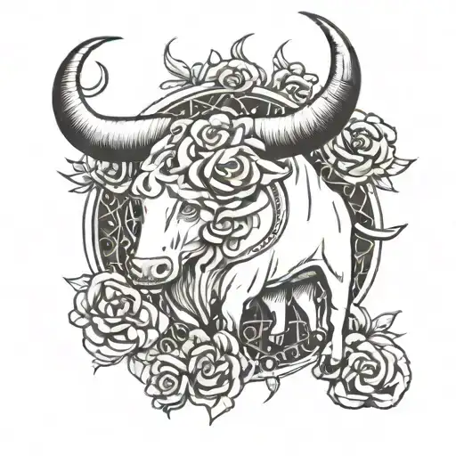 taurus and cancer zodiac sign with letter A blackwork tattoo tattoo design idea
