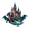 How to train your dragon and harry potter castle tattoo design idea