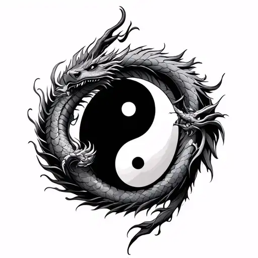 Compas with dragon and yin yang tattoo design idea