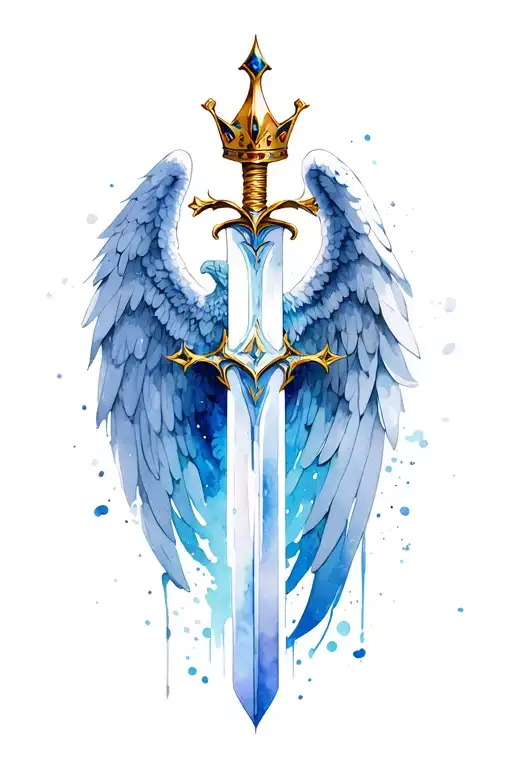 humble beast crown strong angel sword going tattoo design idea