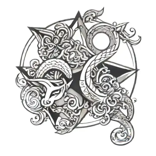 fine line 333 and Capricorn and Aries stars forming tattoo design idea