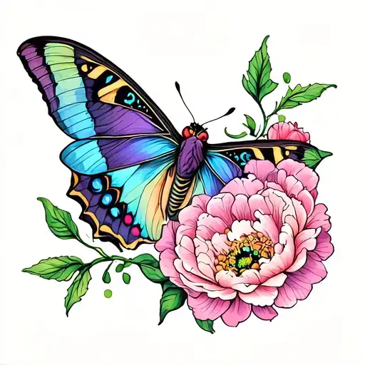 lunar moth with peonies flower tattoo tattoo design idea