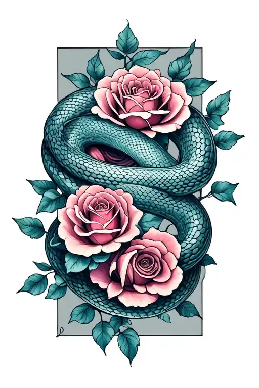 snake wrapped around rose vines tattoo design idea