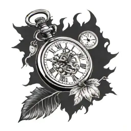 pocket watch in the dark forest tattoo design idea