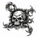 skull opening its mouth surrounded by barbed wire tattoo design idea
