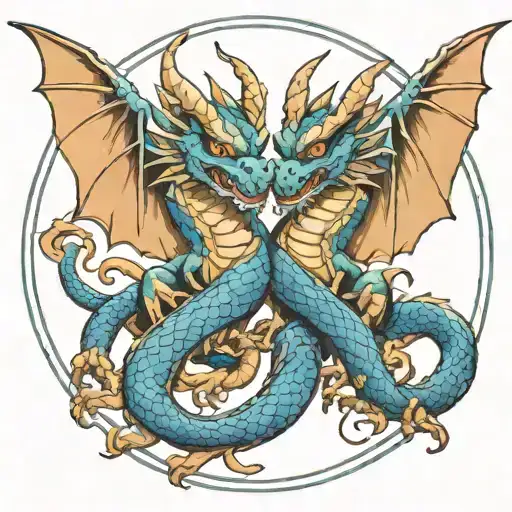 two-headed dragon  Siamese brother tattoo design idea