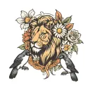 lion, cub, daisy's, floral, and penguins floating tattoo design idea
