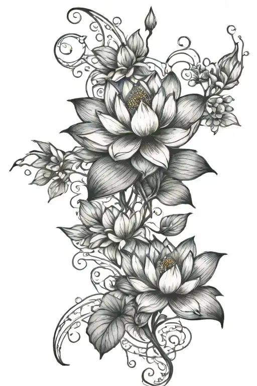 Lotus flowers with vines growing  tattoo design idea