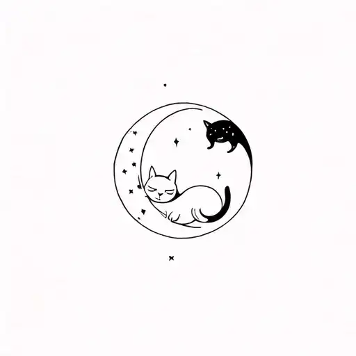 black cat sleeping moon tattoo design idea