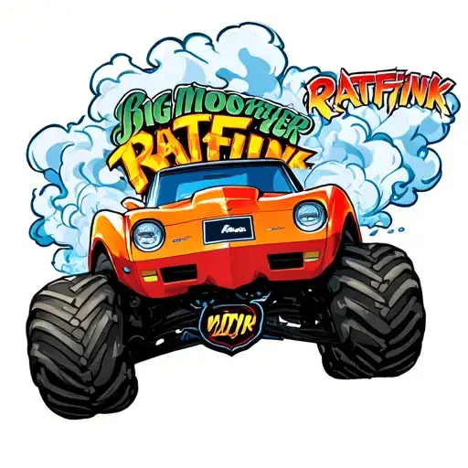 1978 corvette big monster truck back wheels smoking ratfink style tattoo design idea