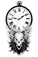 time and music and lightning storm and nature and creature tattoo design idea
