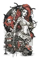ariel disney princess, ram truck driver, steam punk, hoodie tattoo design idea