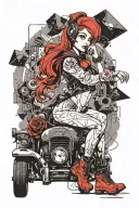 ariel disney princess, ram truck driver, steam punk, hoodie tattoo design idea