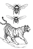 Fine Line Bee flying above tiger walking tattoo design idea