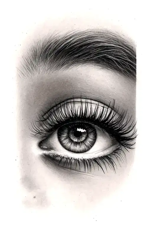 girl face long eyelashes  look down tattoo design idea