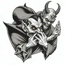 devil holding a crying nun shushing tattoo design idea