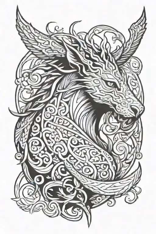 Mor'du from Brave, in a anglosaxon style (paganic) vril tattoo design idea