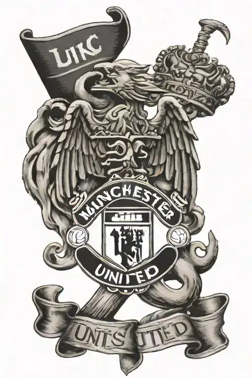 Combine the Manchester United logo with historical elements from the club's past tattoo design idea
