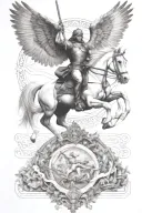 angel ride horse galloping through the war scene tattoo design idea