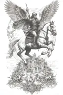 angel ride horse galloping through the war scene tattoo design idea